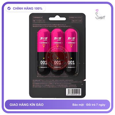 Bao cao su DryWell PU 001 Numbness Orgasm siêu mỏng tăng khoái cảm vỉ 3 viên