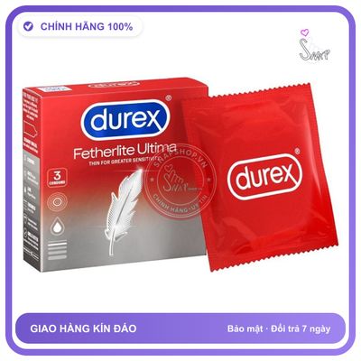 Bao Cao Su Durex Fetherlite Utima Hộp 3 Cái chính hãng - siêu mỏng, ôm sát cảm giác thật, chất liệu latex an toàn - giao hàng che tên kín đáo