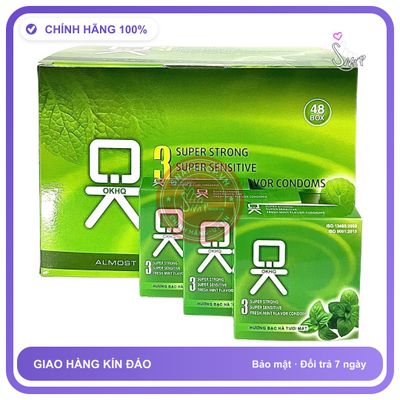 Bao Cao Su Ok Hq Bạc Hà Hộp 144 Cái chính hãng - ôm sát cảm giác thật, chất liệu latex an toàn, hàng nhập khẩu - giao hàng che tên kín đáo
