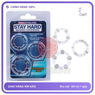 Bộ 3 Vòng Bi Stay Hard Trong Suốt chính hãng - silicone mềm, chất liệu an toàn cho da, dễ vệ sinh - giao hàng che tên kín đáo