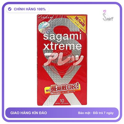Bao Cao Su Sagami Đỏ Hộp 10 Cái chính hãng - siêu mỏng, có gai nổi, hỗ trợ kéo dài - giao hàng che tên kín đáo