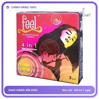 Bao Cao Su Feel 4in1 Hộp 3 Cái chính hãng - ôm sát cảm giác thật, chất liệu latex an toàn, hàng nhập khẩu - giao hàng che tên kín đáo