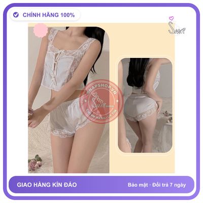 Bộ Ngủ Sexy Lụa 2 Dây Phối Ren Gợi N213 Trắng chính hãng - chất lụa mát mềm, freesize, chất vải mềm mát - giao hàng che tên kín đáo