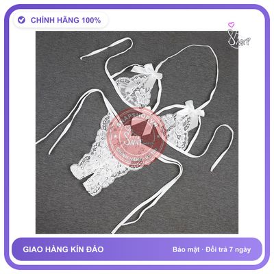 Bộ Đồ Lót Nữ Đính Nơ Buộc Dây Gợi T350 Trắng chính hãng - phối ren, co giãn thoải mái, freesize - giao hàng che tên kín đáo