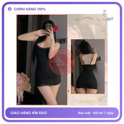 Váy Ngủ Ôm Body Tôn Dáng Phối Ren Siêu N258 Đen chính hãng - co giãn thoải mái, freesize, chất vải mềm mát - giao hàng che tên kín đáo