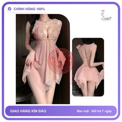Váy Ngủ Nữ Xuyên Thấu Có Mút Ngực Khoá N155 Nude chính hãng - phối ren, co giãn thoải mái, freesize - giao hàng che tên kín đáo