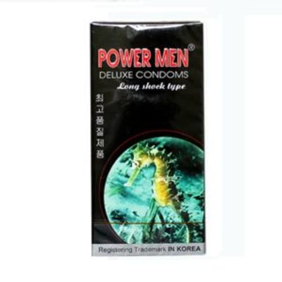 Bao cao su cá ngựa kéo dài thời gian Power Men Long Shock Type (đen) hộp 12 cái hàng có sẵn