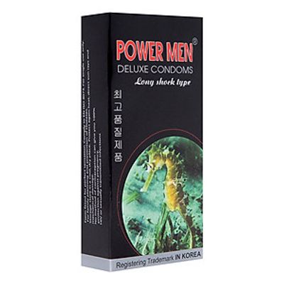 Bao cao su cá ngựa kéo dài thời gian Power Men Long Shock Type (đen) hộp 12 cái giao nhanh