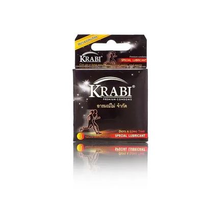 Bao cao su có gai và kéo dài thời gian Krabi Dots & Long Time hộp 3 cái hàng có sẵn