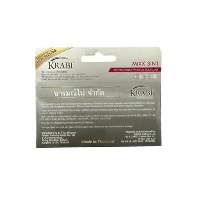 Bao cao su Krabi Mixx 3in1 gân, gai, gel bôi trơn (xám) hộp 12 cái hàng có sẵn