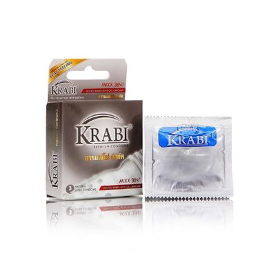 Bao cao su Krabi Mixx 3in1 gân, gai, gel bôi trơn (xám) hộp 3 cái