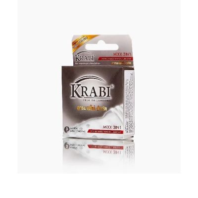 Bao cao su Krabi Mixx 3in1 gân, gai, gel bôi trơn (xám) hộp 3 cái giao nhanh