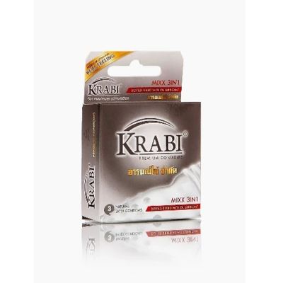 Bao cao su Krabi Mixx 3in1 gân, gai, gel bôi trơn (xám) hộp 3 cái mẫu mới