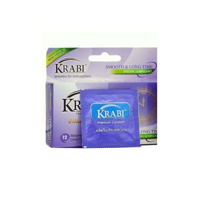 Bao cao su Krabi Smooth & Longtime trơn, kéo dài (tím) hộp 12 cái giao nhanh