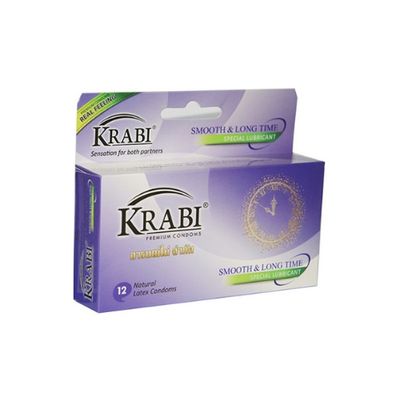 Bao cao su Krabi Smooth & Longtime trơn, kéo dài (tím) hộp 12 cái mẫu mới