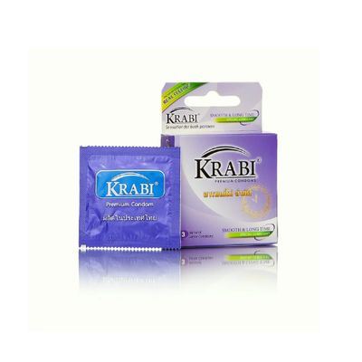 Bao cao su Krabi Smooth & Longtime trơn, kéo dài (tím) hộp 3 cái hàng có sẵn