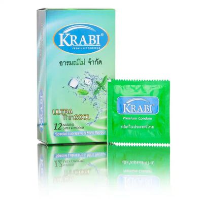 Bao cao su Krabi Ultra Thin Cool siêu mỏng, hương bạc hà (xanh lá) hộp 12 cái