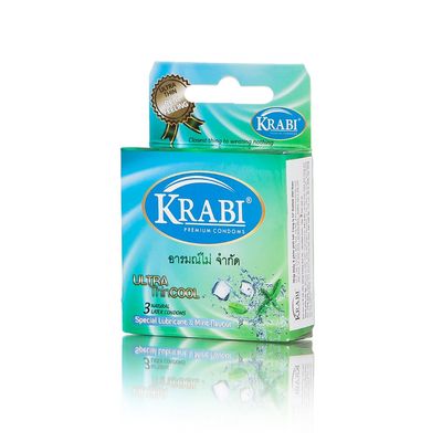 Bao cao su Krabi Ultra Thin Cool siêu mỏng, hương bạc hà (xanh lá) hộp 3 cái giao nhanh