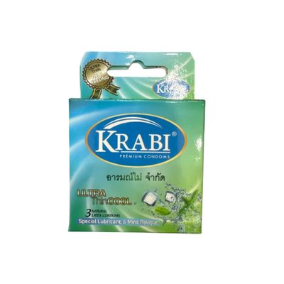 Bao cao su Krabi Ultra Thin Cool siêu mỏng, hương bạc hà (xanh lá) hộp 3 cái bản tiêu chuẩn