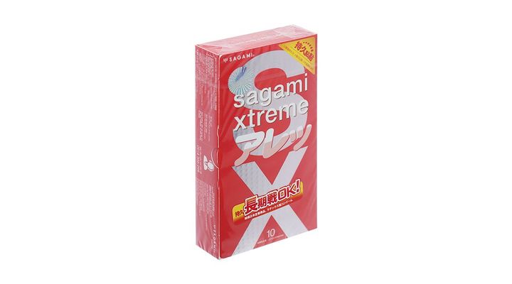 Bao cao su Sagami Xtreme Feel Long (đỏ) - Size 53mm, có gai hộp 10 cái hàng có sẵn