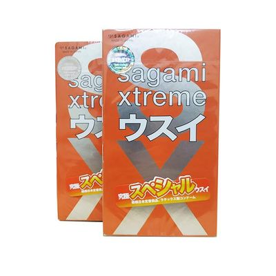 Bao cao su siêu mỏng, cảm giác thật, truyền nhiệt nhanh Sagami Xtreme Love Me Gold Orange Box (cam) hộp 10 cái