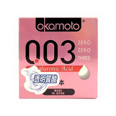Bao cao su siêu mỏng, dưỡng ẩm Okamoto 0.03 Hyaluronic Acid hộp 3 cái