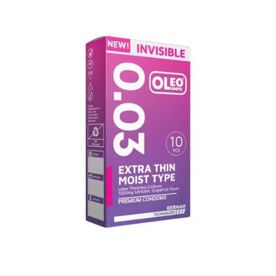 Bao cao su siêu mỏng Oleo Invisible Extra Thin 003 hộp 10 cái mẫu mới