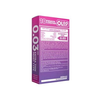 Bao cao su siêu mỏng Oleo Invisible Extra Thin 003 hộp 10 cái bản tiêu chuẩn