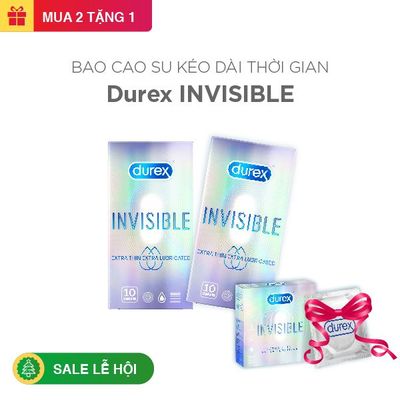 Combo 2 hộp bao cao su Durex Invisible 10 cái tặng 1 hộp 3 cái
