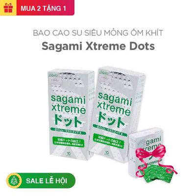 Combo 2 hộp bao cao su Sagami Xtreme Dots (xanh) 10 cái tặng 1 hộp 3 cái