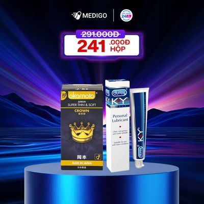 Combo Gel bôi trơn Durex K-Y Jelly tuýp 50g + Bao cao su Okamoto Crown hộp 10 cái