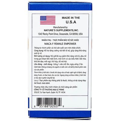Hỗ trợ tăng cường nội tiết tố MacaF Female hộp 1 lọ x 60 viên giao nhanh