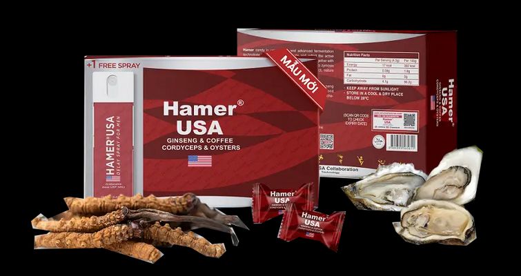 Kẹo sâm Hamer USA hộp 24 viên Tặng kèm chai xịt chống xuất tinh sớm chính hãng
