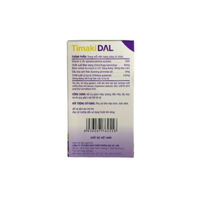 Viên uống giảm bốc hỏa, lão hóa da Timaki DAL Nature Pharma hộp 60 viên bản tiêu chuẩn