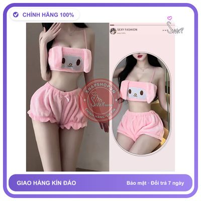 Bộ Đồ Ngủ Bé Thỏ Bông Dễ Thương Gợi N187 Hồng chính hãng - co giãn thoải mái, freesize, set đầy đủ phụ kiện - giao hàng che tên kín đáo