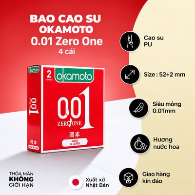 Bao Cao Su Siêu Mỏng Okamoto 0.01 Zero One Hộp 4 Cái chính hãng - siêu mỏng 0.01mm, ôm sát cảm giác thật, chất liệu latex an toàn - giao hàng che tên kín đáo