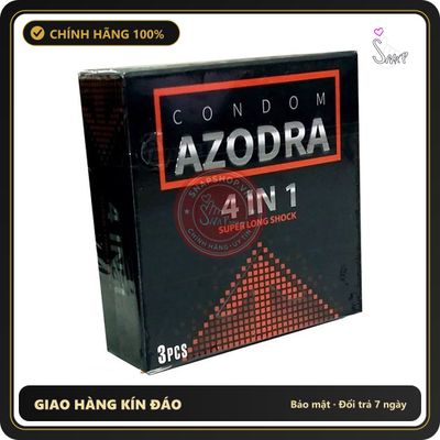 (Che Tên) Bao Cao Su Azodra 4 in 1 – Kéo Dài Thời Gian, Gân Gai Hộp 3 Cái Chuẩn Auth