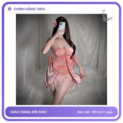 Váy Ngủ Lụa Phối Ren Xẻ Tà Trước Gợi N247 Hồng chính hãng - chất lụa mát mềm, freesize, ôm body tôn dáng - giao hàng che tên kín đáo