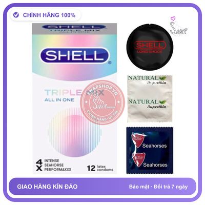 Bao Cao Su Shell Triple Mix - Siêu Mỏng, Hộp 12 Cái chính hãng - có gai nổi, có hương thơm, ôm sát cảm giác thật - giao hàng che tên kín đáo
