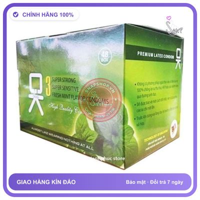 Bao Cao Su Ok Bạc Hà Mát Lạnh Hộp Lớn 144 Cái chính hãng - có gai nổi, có hương thơm, ôm sát cảm giác thật - giao hàng che tên kín đáo