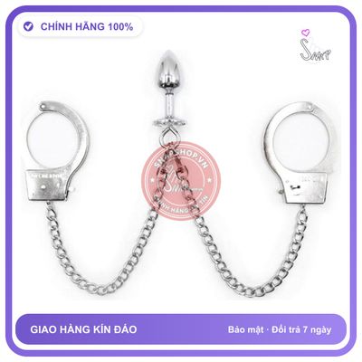 Bộ Còng Tay Kèm Plug Hậu Môn Kim Loại Đính Đá Sang Trọng, Dây Xích Tháo Rời chính hãng - chất liệu an toàn cho da, dễ vệ sinh, êm ái khi dùng - giao hàng che tên kín đáo
