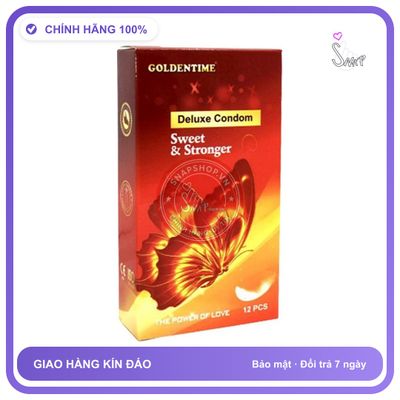 Bao Cao Su Goldentime Sweet Stronger “Bướm đỏ” chính hãng - nhiều gel bôi trơn, hộp 12 cái, có hương thơm - giao hàng che tên kín đáo