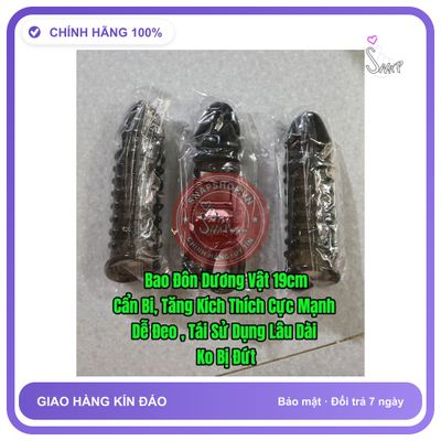 Đồ chơi người lớn Silicon Cao Cấp Co Giãn Tốt Tái Sử Dụng Lâu Dài Bao Đôn Dương Vật 19cm, Cẩn Bi Bao Sướng