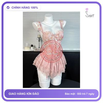 Váy Ngủ Sexy Cánh Tiên Ren Hoa Có Gọng N820 Hồng Nhạt chính hãng - phối ren, freesize, set đầy đủ phụ kiện - giao hàng che tên kín đáo