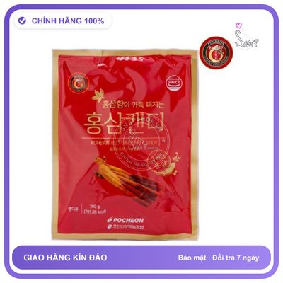 Kẹo hồng sâm POCHEON Korean Red Ginseng Candy 1 gói 200g chính hãng - trọng lượng 1g, hàng chuẩn nguồn gốc rõ ràng, dùng đều đặn mỗi ngày - giao hàng che tên kín đáo