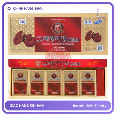 Cao linh chi Hàn Quốc POCHEON Lingzhi Extract GOLD 50g 5 lọ chính hãng - thành phần thiên nhiên, trọng lượng 50g, hàng nhập khẩu - giao hàng che tên kín đáo