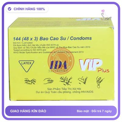 Bao Cao su Vip Plus Hộp 144 Cái chính hãng - ôm sát cảm giác thật, chất liệu latex an toàn, hàng nhập khẩu - giao hàng che tên kín đáo