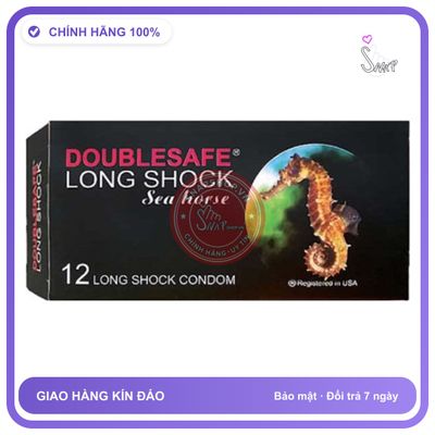 Bao Cao Su Cá Ngựa Doublesafe Sea Horse, Kéo Dài Thời Gian chính hãng - có gai nổi, nhiều gel bôi trơn, hộp 12 cái - giao hàng che tên kín đáo