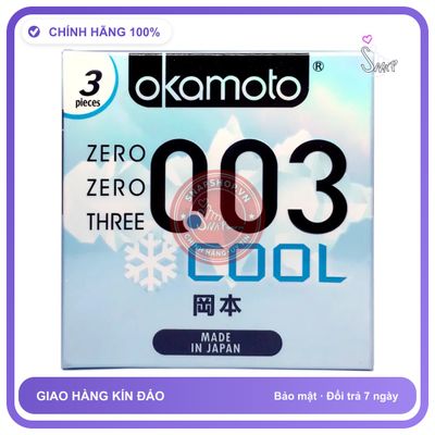 Bao Cao Su Okamoto 0.03 Cool Siêu Mỏng Bóng chính hãng - siêu mỏng 0.03mm, hộp 3 cái, ôm sát cảm giác thật - giao hàng che tên kín đáo