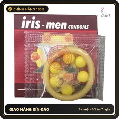 (Che Tên) Bao Cao Su Bi Iris Men 6 Bi Lớn Hộp Trắng Kín